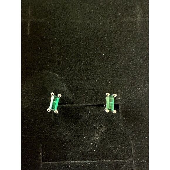 Sterling Silver Jewelry - Natural Green Zircon Sterling Silver Baguette Earrings